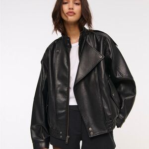 Abercrombie & Fitch Black Vegan Leather Bomber Jacket - NWT XS